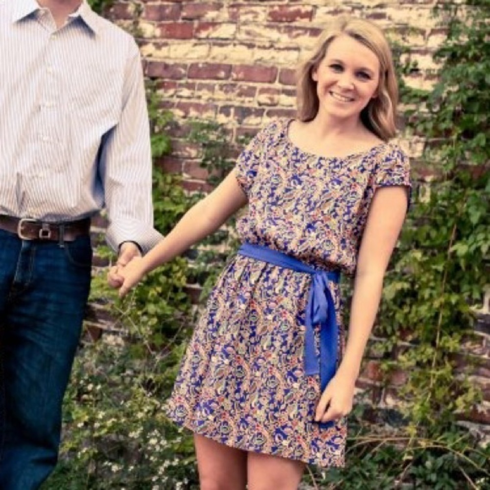 Dress with blue sash